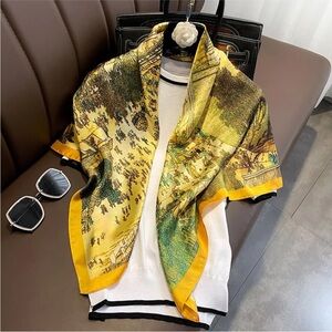 100% Silk Feeling Polyester small square Scarf Women neckerchief Floral style